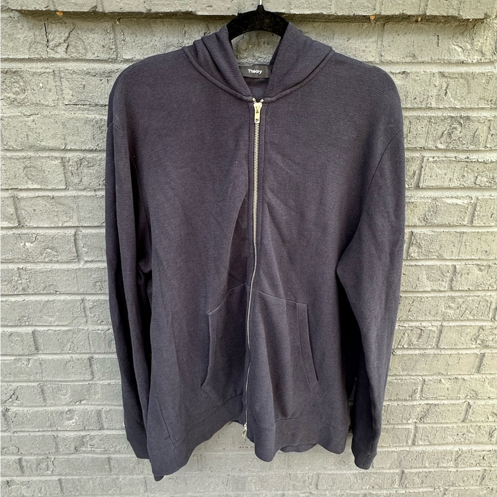 Men’s Theory Navy Blue Ridge Waffle Knit Zip Up Hoodie Size XL